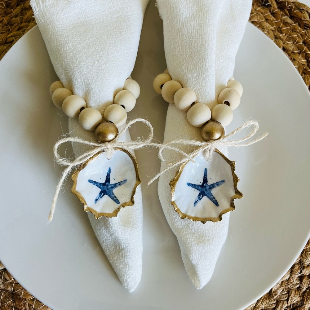 Two Handmade Oyster Shell Napkin Holder, Wine Trinket, Wine Decor, Home Decor.